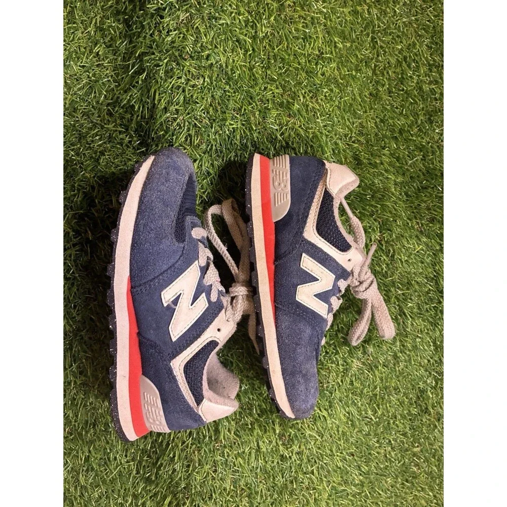 New Balance 574 Classic Kids Size 12 Navy Red Suede Sneakers